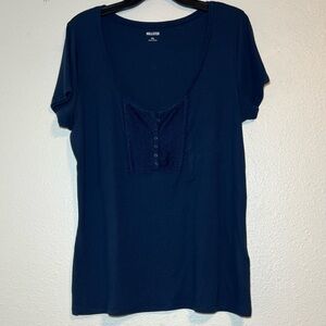 Hollister Short Sleeve Henley Top In Navy Blue XXL NWOT Y2K